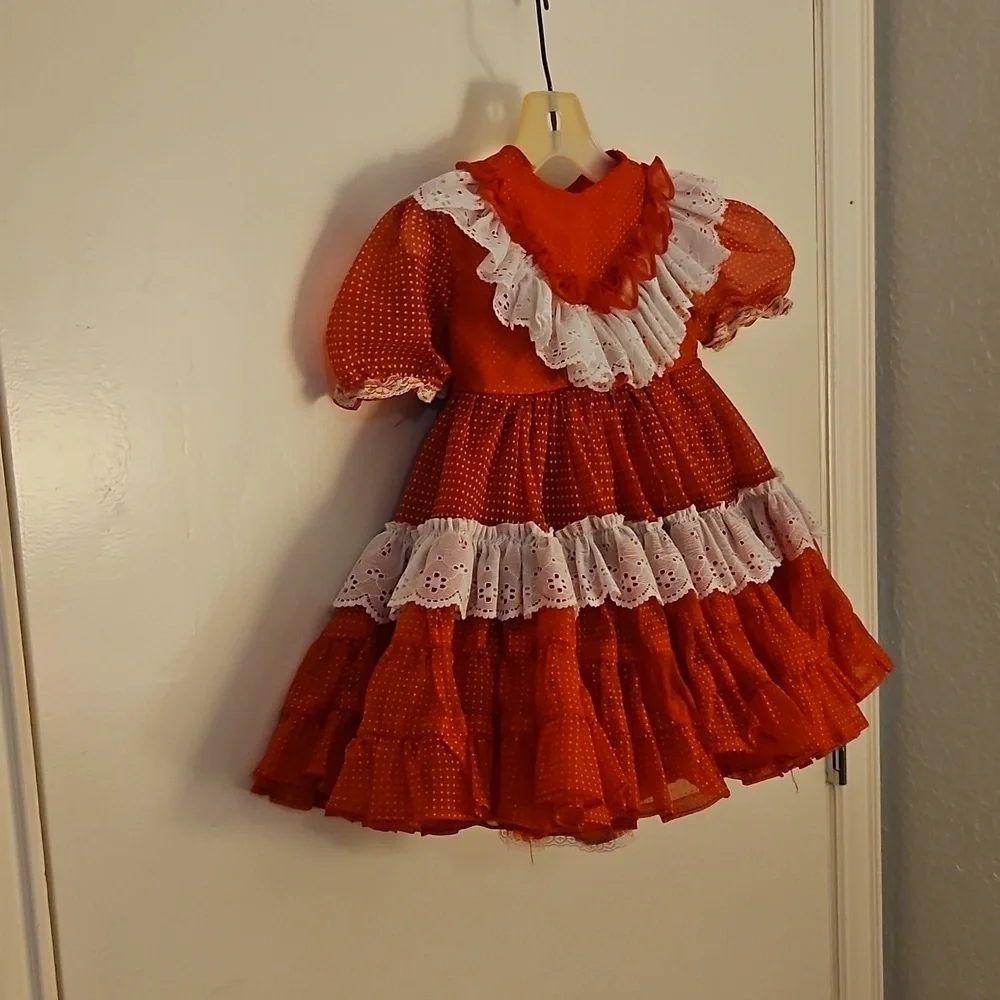 Vintage Handmade Red and White Pin Dot Ruffled Circle Lolita Pageant Dress